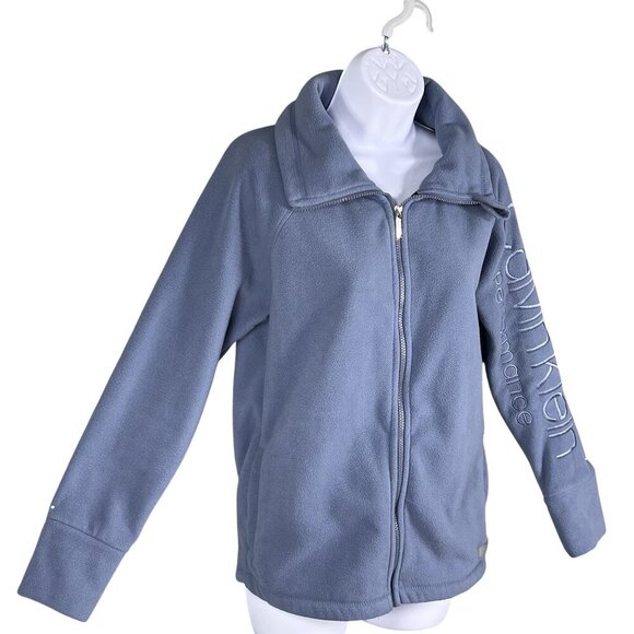 Calvin Klein Performance Women S Polar Fleece Jacket Baby Blue Full Zip SpellOut - Picture 6 of 15